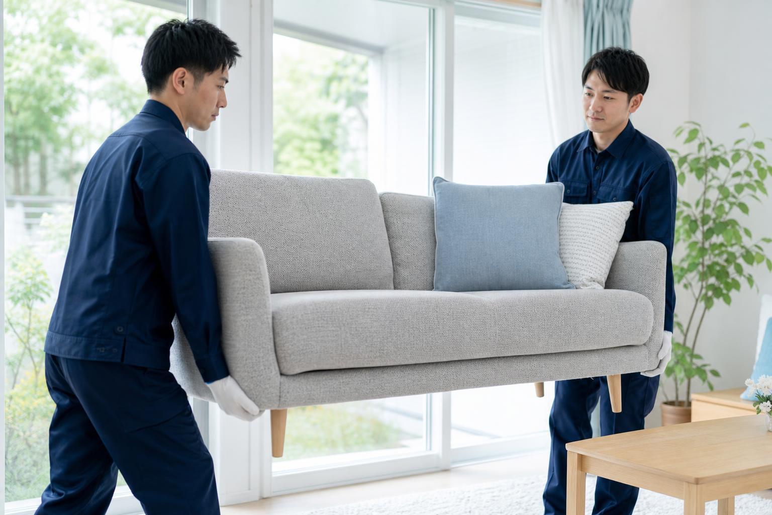 荷物量が多い方：大型家具を二人で運ぶ様子
